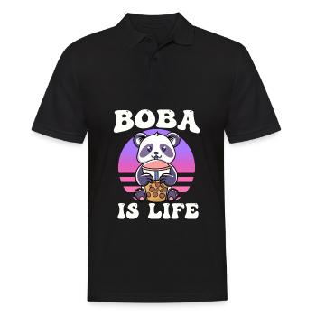 Cute Panda Bear Drinks Matcha Bubble Tea - Men's Polo Shirt - black - Front - Kai (181cm)