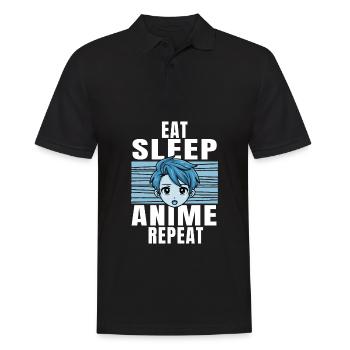 eat Sleep Anime Beautiful Cartoon T-Shirt - Men's Polo Shirt - black - Front - Kai (181cm)