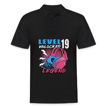 LEVEL 19 FREIGESCHALTET 19. GEBURTSTAG GAMER - Männer Poloshirt - Schwarz - Vorne - Kai (181cm)