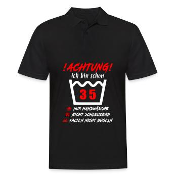 Schonend Behandeln 35 Jahre - 35. Geburtstag - Männer Poloshirt - Schwarz - Vorne - Kai (181cm)