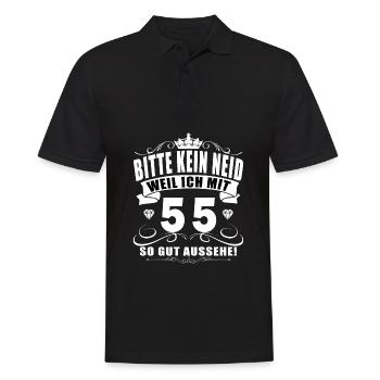 T Shirt 55 Geburtstag - 55 Jahre Bitte kein neid - Männer Poloshirt - Schwarz - Vorne - Kai (181cm)