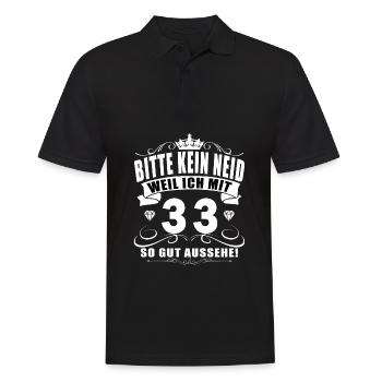 T Shirt 33 Geburtstag - 33 Jahre Bitte kein neid - Männer Poloshirt - Schwarz - Vorne - Kai (181cm)