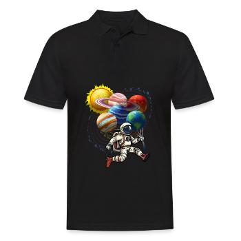 Kosmos Space Astronaut Sonnensystem Ballons - Männer Poloshirt - Schwarz - Vorne - Kai (181cm)