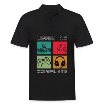 Level 15 Complete 15th Birthday Gift Idea - Men's Polo Shirt - black - Front - Kai (181cm)