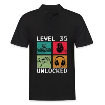 35. Geburtstag Level 35 unlocked - Männer Poloshirt - Schwarz - Vorne - Kai (181cm)