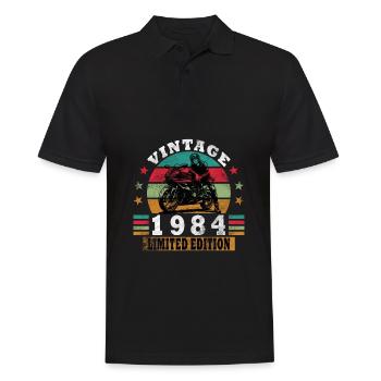 40e anniversaire 1984 motocycliste moto - Polo Homme - noir - Devant - Kai (181cm)