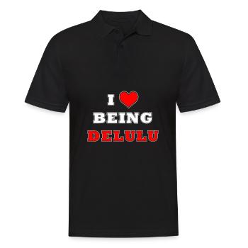 ICH LIEBE ES, DELULU ZU SEIN - Männer Poloshirt - Schwarz - Vorne - Kai (181cm)
