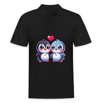 Pinguin Liebe Valentinstag Herz Freundschaft - Männer Poloshirt - Schwarz - Vorne - Kai (181cm)