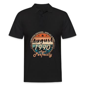 August 1990 Retro August 1990 August 1990 Jubiläum - Männer Poloshirt - Schwarz - Vorne - Kai (181cm)