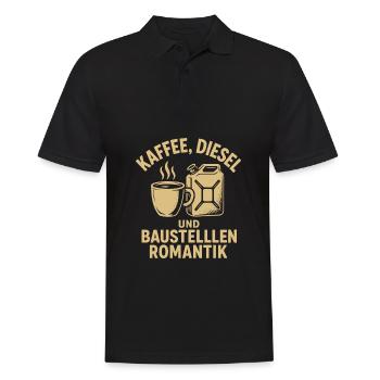 Baustelle Kaffee und Diesel - Baustellen Romantik - Männer Poloshirt - Schwarz - Vorne - Kai (181cm)