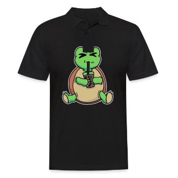 Bubble Tea Drinking Sea Turtle Anime Kawaii - Men's Polo Shirt - black - Front - Kai (181cm)