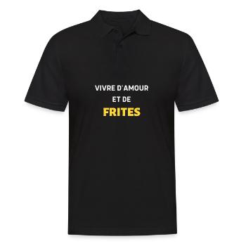 t-shirt humour vivre d'amour et de frites cadeau - Polo Homme - noir - Devant - Kai (181cm)