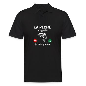 t shirt la peche m'appelle cadeau humour pecheur - Polo Homme - noir - Devant - Kai (181cm)