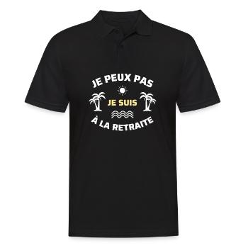 t shirt je peux pas je suis à la retraite humour - Polo Homme - noir - Devant - Kai (181cm)