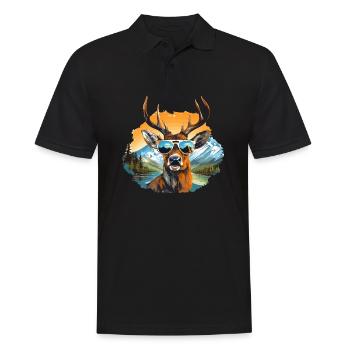 Cooler Hirsch mit Sonnenbrille, Tracht Dorffest - Männer Poloshirt - Schwarz - Vorne - Kai (181cm)