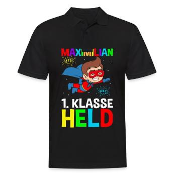 Schulkind Maximilian 1. Klasse Held - Männer Poloshirt - Schwarz - Vorne - Kai (181cm)