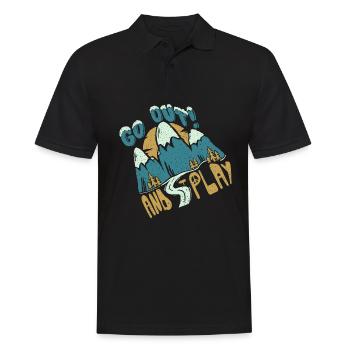 Go Out and Play Hand lettering mountains with nature - Men's Polo Shirt - black - Front - Kai (181cm)
