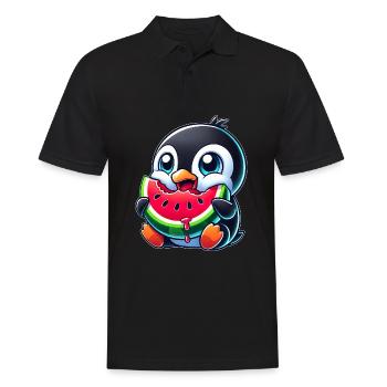 Cute Penguin Cartoon Watermelon Summer - Men's Polo Shirt - black - Front - Kai (181cm)