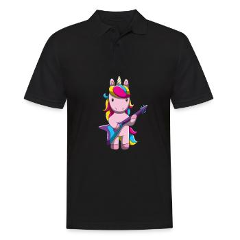 Einhorn E-Gitarre Girl Band Rock Pferd Sängerin - Männer Poloshirt - Schwarz - Vorne - Kai (181cm)