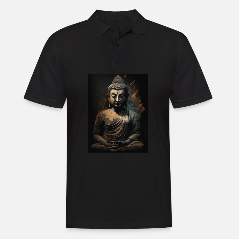 Buddha-Skulptur aus Bronze - Männer Poloshirt - Schwarz