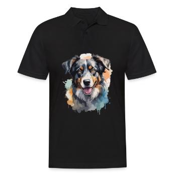 Australian Shepherd Hund Coole Farbexplosion - Männer Poloshirt - Schwarz - Vorne - Kai (181cm)