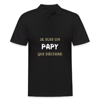 t shirt papy qui dechire cadeau humour grand pere - Polo Homme - noir - Devant - Kai (181cm)