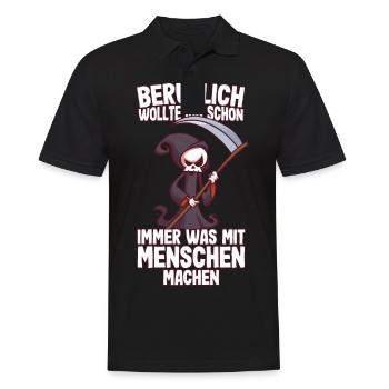 Beruflich wollte ich was mit Menschen Sensenmann - Männer Poloshirt - Schwarz - Vorne - Kai (181cm)
