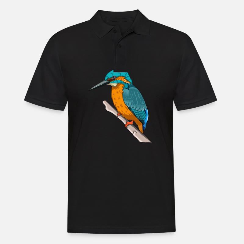 Eisvogel auf einem Ast bunt Geschenk Vogel - Männer Poloshirt - Schwarz