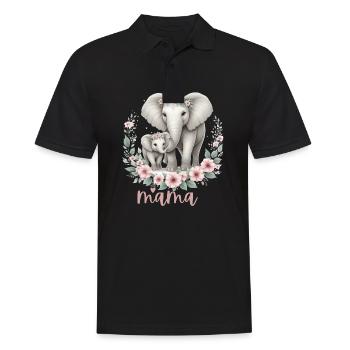Mama Heart Floral Wreath Elephant Baby Shower - Männer Poloshirt - Schwarz - Vorne - Kai (181cm)
