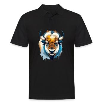 Bison Vektor Kunst mit lebendiger Farbillustration - Männer Poloshirt - Schwarz - Vorne - Kai (181cm)