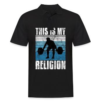 Bodybuilding is my religion Bpdybuilder GYM Retro - Männer Poloshirt - Schwarz - Vorne - Kai (181cm)