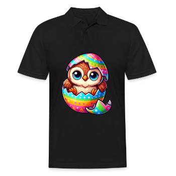 Süße Cartoon Eule im Osterei bunt und verspielt - Männer Poloshirt - Schwarz - Vorne - Kai (181cm)