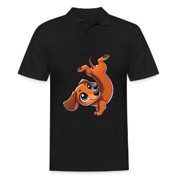 Süßer Dackel im Handstand Turnen Comic - Männer Poloshirt - Schwarz - Vorne - Kai (181cm)