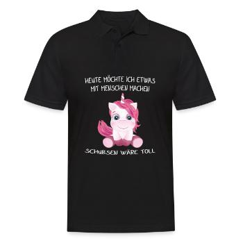 EINHORN - Heute möchte ich was mit Menschen machen - Männer Poloshirt - Schwarz - Vorne - Kai (181cm)