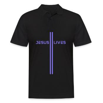 Jesus-Lives, Jesus-Lebt, christliche Motivation - Männer Poloshirt - Schwarz - Vorne - Kai (181cm)