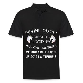 Devine quoi ! Je t'adore je veux être ta licorne ! - Polo Homme - noir - Devant - Kai (181cm)