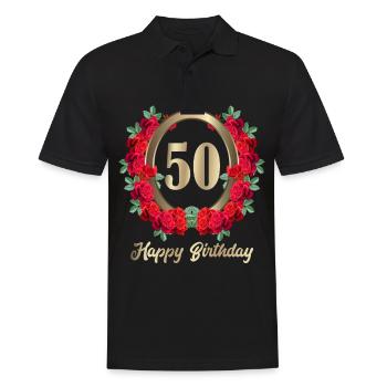 50ème anniversaire 50 ans anniversaire fleurs de roses - Polo Homme - noir - Devant - Kai (181cm)
