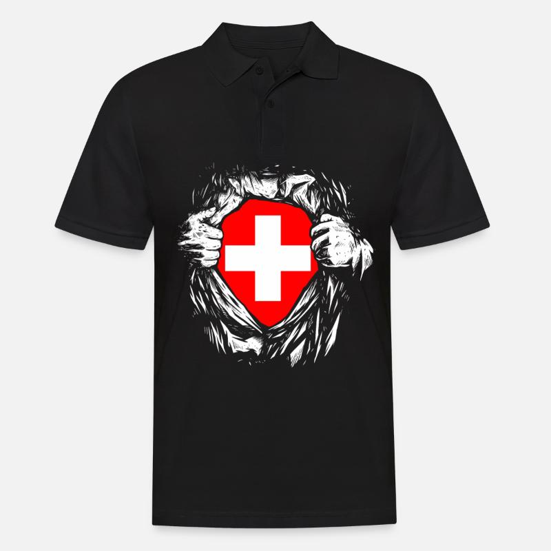 Schweiz Superheld Held Schweizerkreuz - Männer Poloshirt - Schwarz