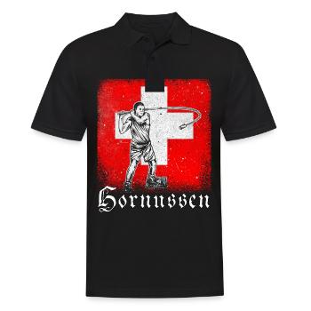 Schweiz Hornussen Nationalsport Tradition - Männer Poloshirt - Schwarz - Vorne - Kai (181cm)
