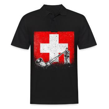 Schweiz Schweizer Alphorn Musik - Männer Poloshirt - Schwarz - Vorne - Kai (181cm)
