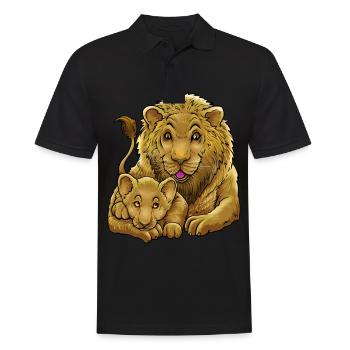 Löwe Vater Sohn Tochter Dschungel Baby Kind Zoo - Männer Poloshirt - Schwarz - Vorne - Kai (181cm)
