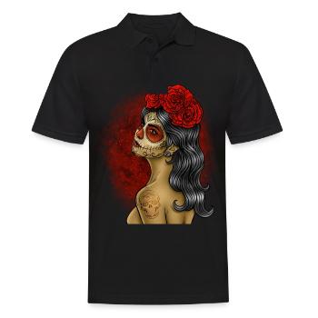 Dia de los Muertos Girl Skull Roses Skull - Men's Polo Shirt - black - Front - Kai (181cm)