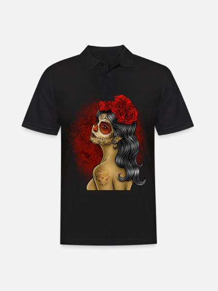 Dia de los Muertos Girl Skull Roses Skull - Men's Polo Shirt - black