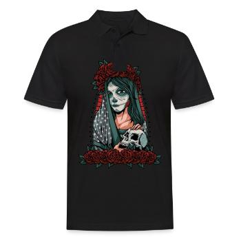 Dia de los Muertos Girl Skull Roses Skull - Men's Polo Shirt - black - Front - Kai (181cm)