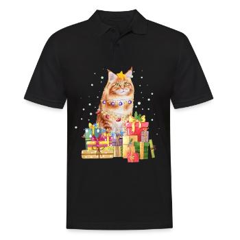 Maine Coon Forest Cat Cat Noël Noël laid - Polo Homme - noir - Devant - Kai (181cm)