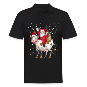 Santa reitet Kuh Landwirt Bauer Ugly Christmas - Männer Poloshirt - Schwarz - Vorne - Kai (181cm)