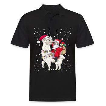 Santa reitet Lama Alpaka Ugly Christmas - Männer Poloshirt - Schwarz - Vorne - Kai (181cm)