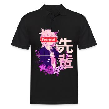 Anime Manga Senpai Schulmädchen Zensur - Männer Poloshirt - Schwarz - Vorne - Kai (181cm)