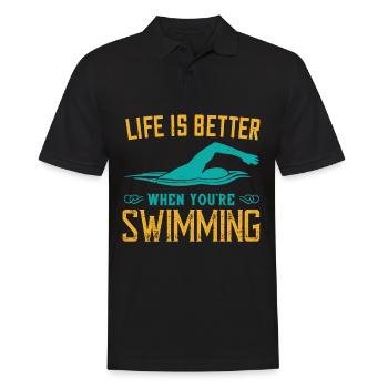 Schwimmen das Leben ist besser wenn du schwimmst - Männer Poloshirt - Schwarz - Vorne - Kai (181cm)