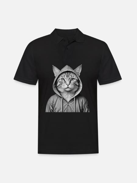 Coole Katze mit Kapuzenpullover - Männer Poloshirt - Schwarz